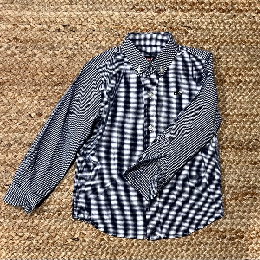 Vineyard Vines Boys Navy and White Gingham Button-Down Shirt
